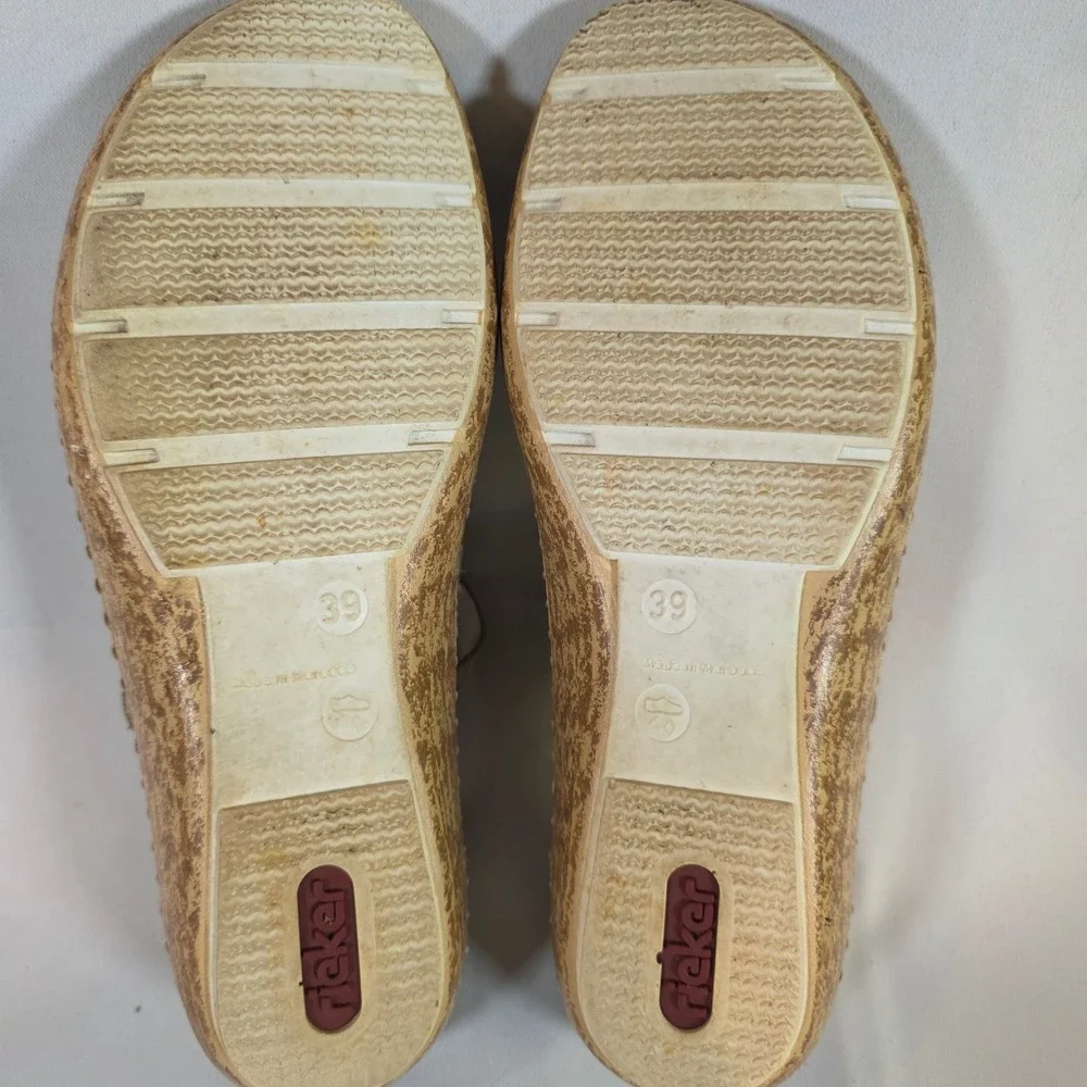 RIEKER Antistress Womens 39 Beige Leather Perforated Mary‎ Jane Flats 44895